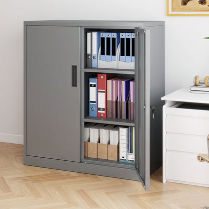 The grey storage unit placed in an office setting filled with various lever arch files