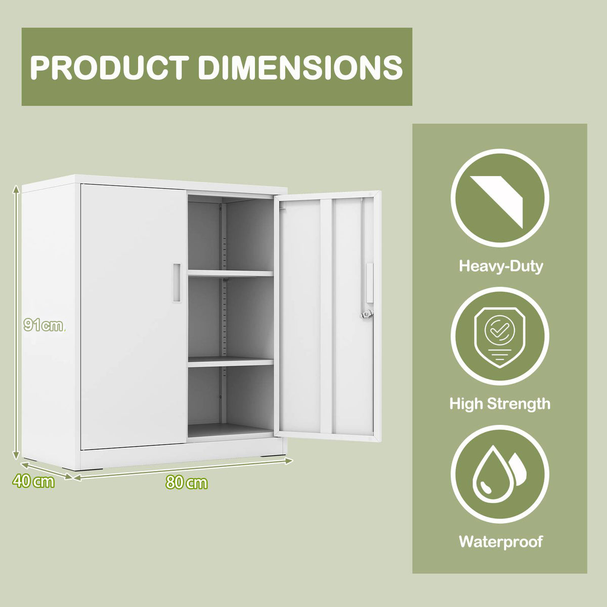 Product dimensions diagram for the white file cabinet