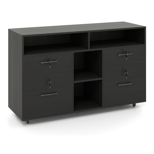 File Cabinet with Lock Mobile Lateral Filing Storage Organizer in black on a white background