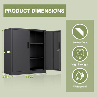 Product dimensions diagram for the black steel storage organiser