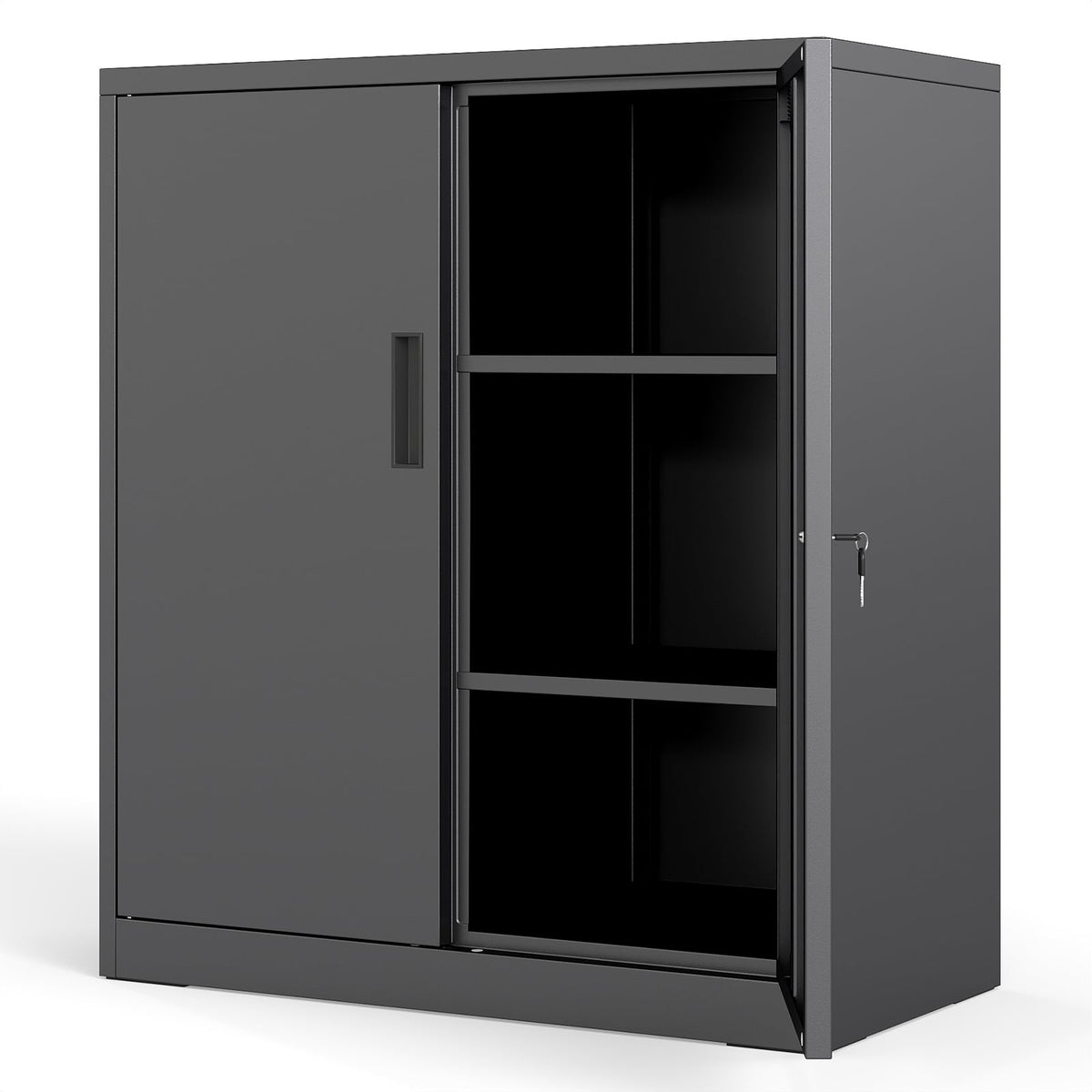 File Pantry Cabinet Steel Storage Organizer with two lockable doors in black