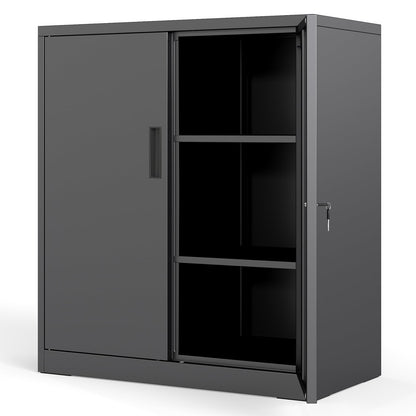 File Pantry Cabinet Steel Storage Organizer with two lockable doors in black