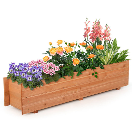 Fir Wood Planter Box filled with colourful flowers and green foliage