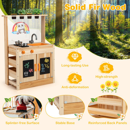 Close up of the solid fir wood play kitchen showing its construction and features
