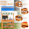 Fir Wood Play Kitchen with Adjustable Canopy and Sink-Natural