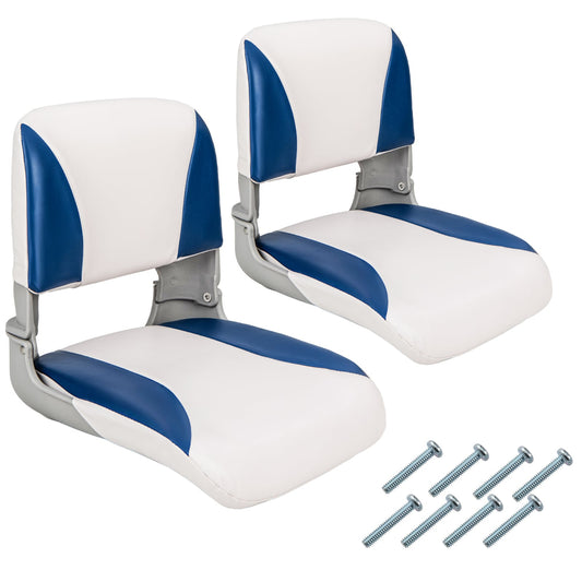 Fishing Boat Seat with High-density Sponge Cushion-Blue & White, a pair of folding seats with blue and white upholstery and