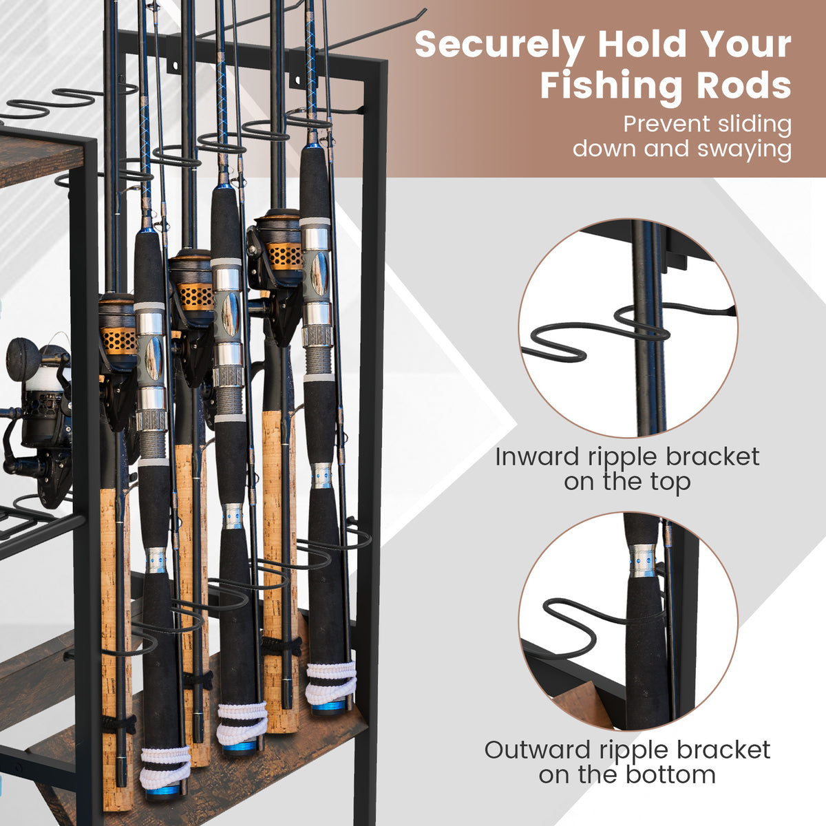 Close-up of the fishing rod holder's secure rod gripping brackets