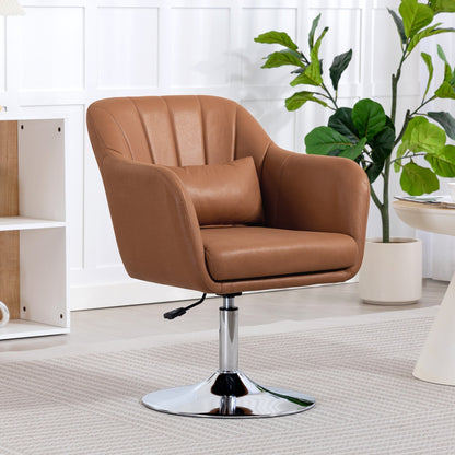 HOMCOM Swivel Accent Chair, Microfiber Cloth Tub Vanity Chair, Modern Armchair with Adjustable Height and Lumbar Support for Living Room Bedroom Salon Make up Room Dressing Table, Brown