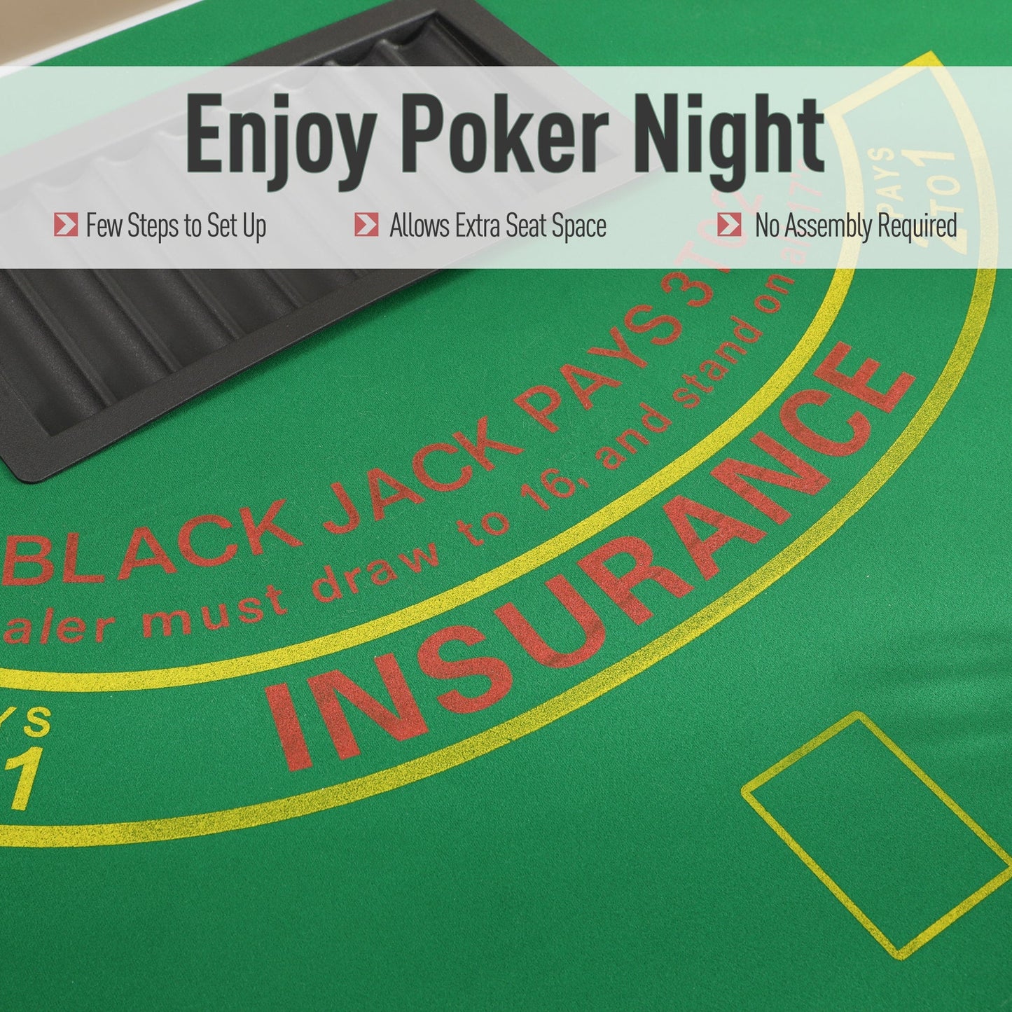 HOMCOM Poker Table, 7-Player Folding Blackjack Table with Chip Tray, Cup Holders, Padded Rails, 182 x 91 x 75 cm, Green
