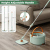 Flat Floor Mop and Bucket System with Washable Microfiber Pads-Green
