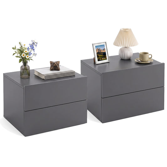 Floating Nightstand Set of 2 with storage drawers in grey