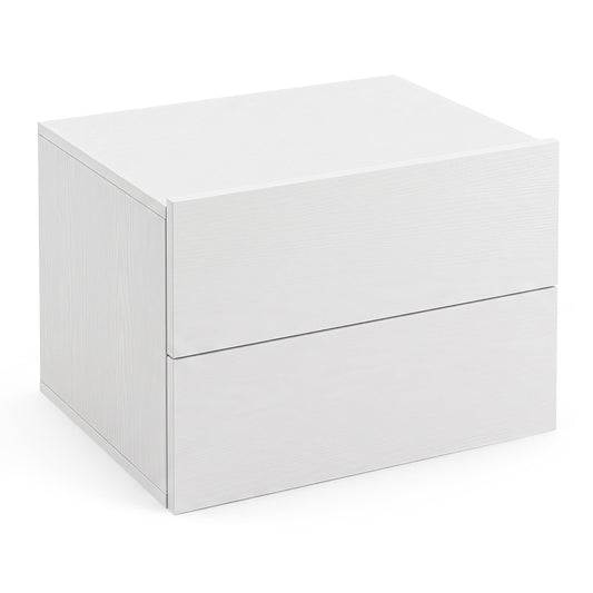 Floating Nightstand with two drawers, white finish, shown from the front