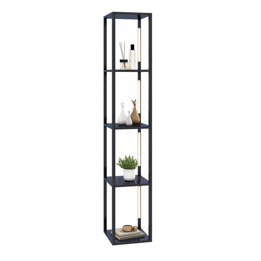 Floor Lamp with 3-Level Dimmable LED Bulbs and Rotatable Poles-Black, a tall black shelving unit with integrated LED lighting