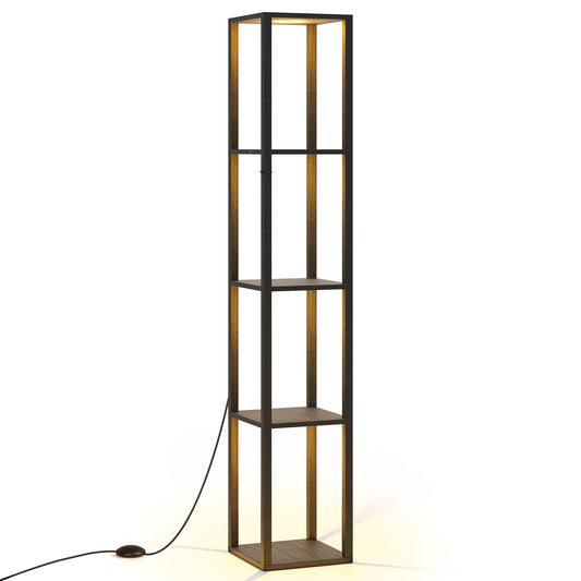 Floor Lamp with Shelves and 3-Way Dimmable LED Lights