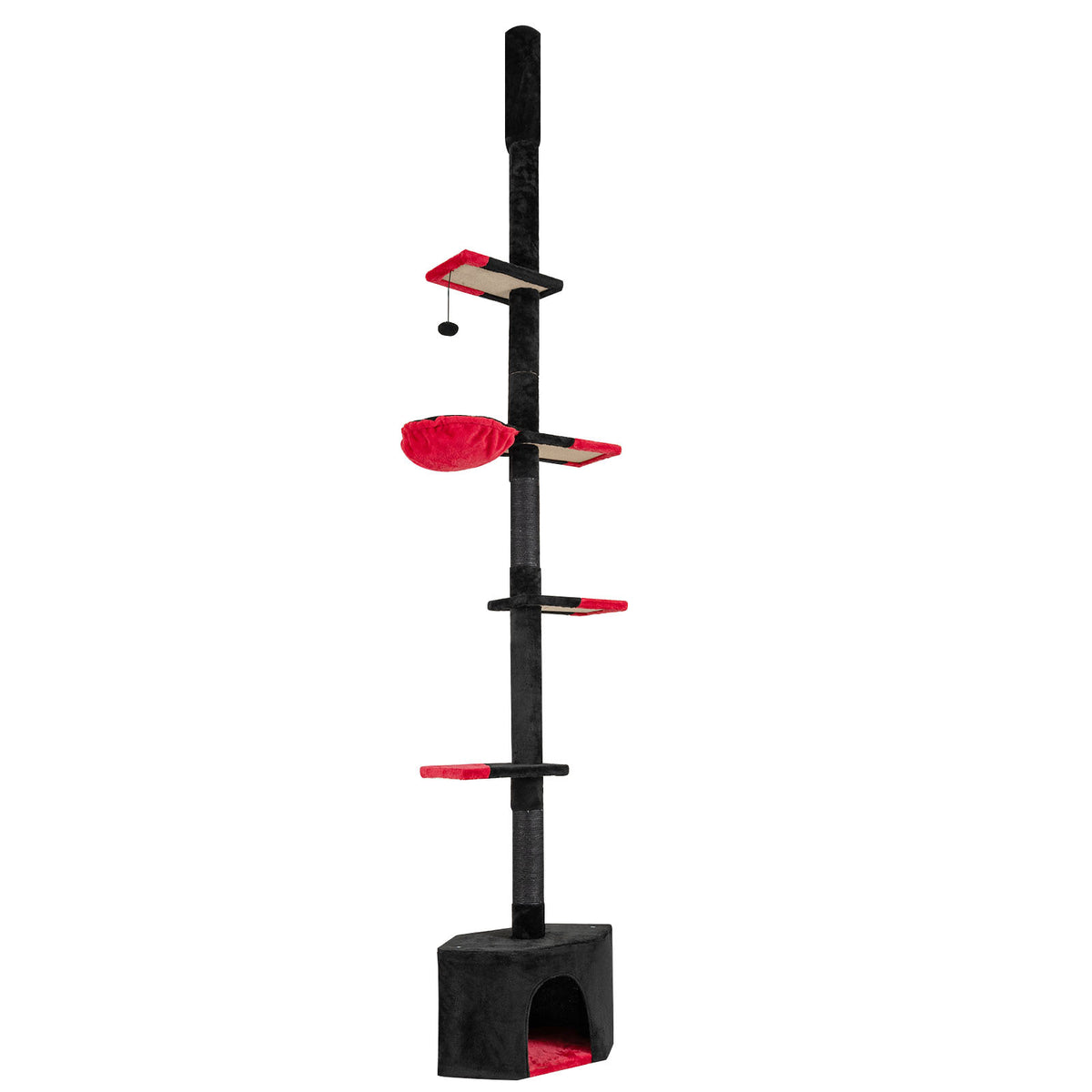 Black and red gothic cat tree with scratching posts and platforms