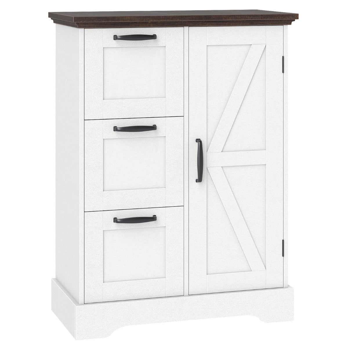 Floor Cabinet with Barn Door and 3 Storage Drawers-White