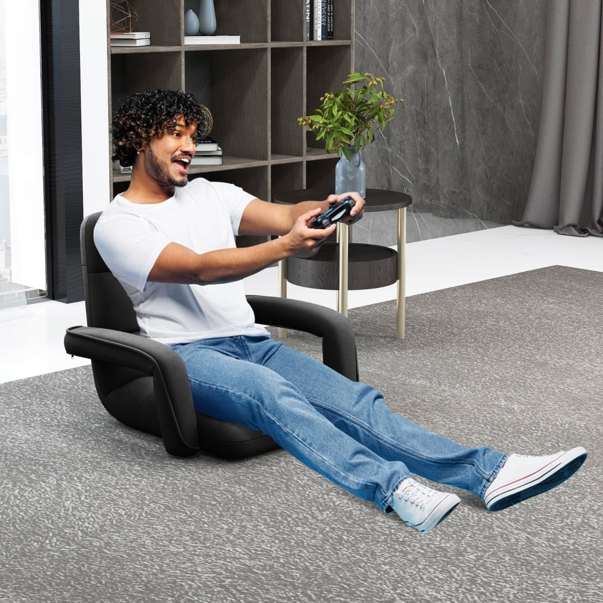 Floor Gaming Chair for Adults with Back Support and Adjustable 6-Position-Black