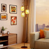 3-Light Floor Lamp with 3 Boho Paper Woven Lampshades and Weighted Base-Golden