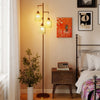3-Light Floor Lamp with 3 Boho Paper Woven Lampshades and Weighted Base-Golden
