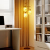 3-Light Floor Lamp with 3 Boho Paper Woven Lampshades and Weighted Base-Golden