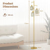 3-Light Floor Lamp with 3 Boho Paper Woven Lampshades and Weighted Base-Golden