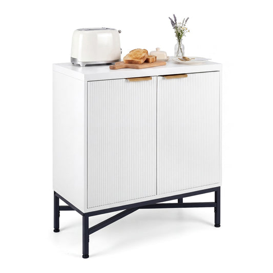 Fluted Sideboard Buffet Cabinet with two doors and an adjustable shelf in white