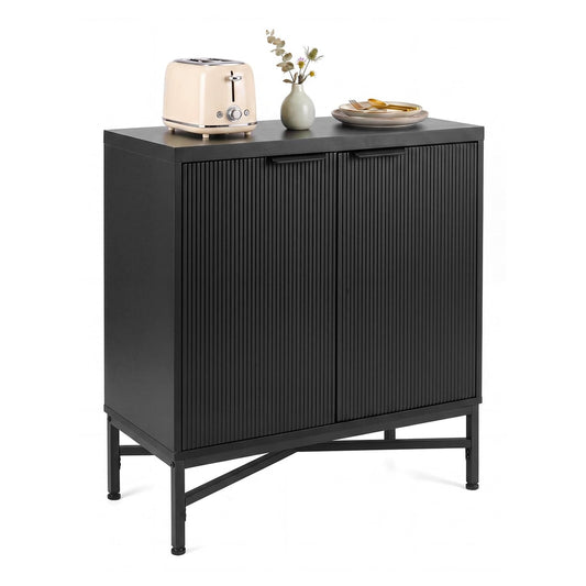 Fluted Sideboard Buffet Cabinet with 2 doors and adjustable shelf in black