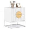 Fluted Nightstand Modern Mid Century Side Table-White