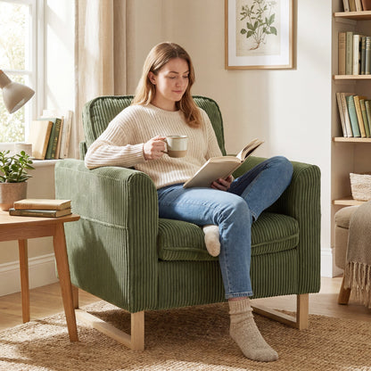 HOMCOM Accent Chair with Spring, Modern Industrial Armchair with Metal Legs for Livingroom Dark Green