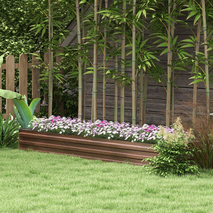 Outsunny 60 x 240cm Galvanised Steel Planter, with Open Bottom, Brown