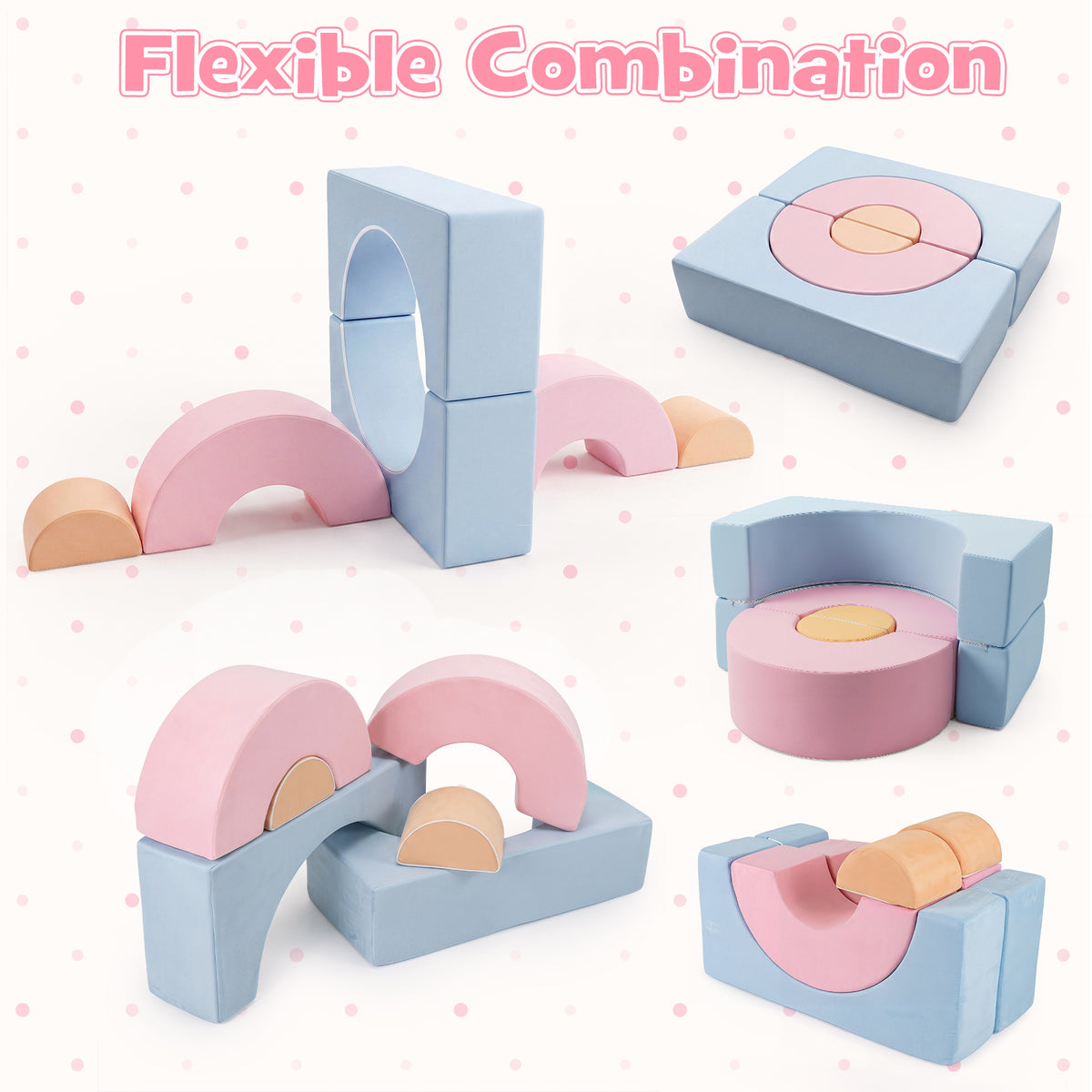Different ways to combine the foam climbing blocks for toddlers