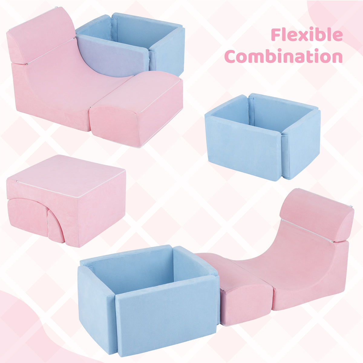 Different combinations of the foam climbing blocks soft play set shown