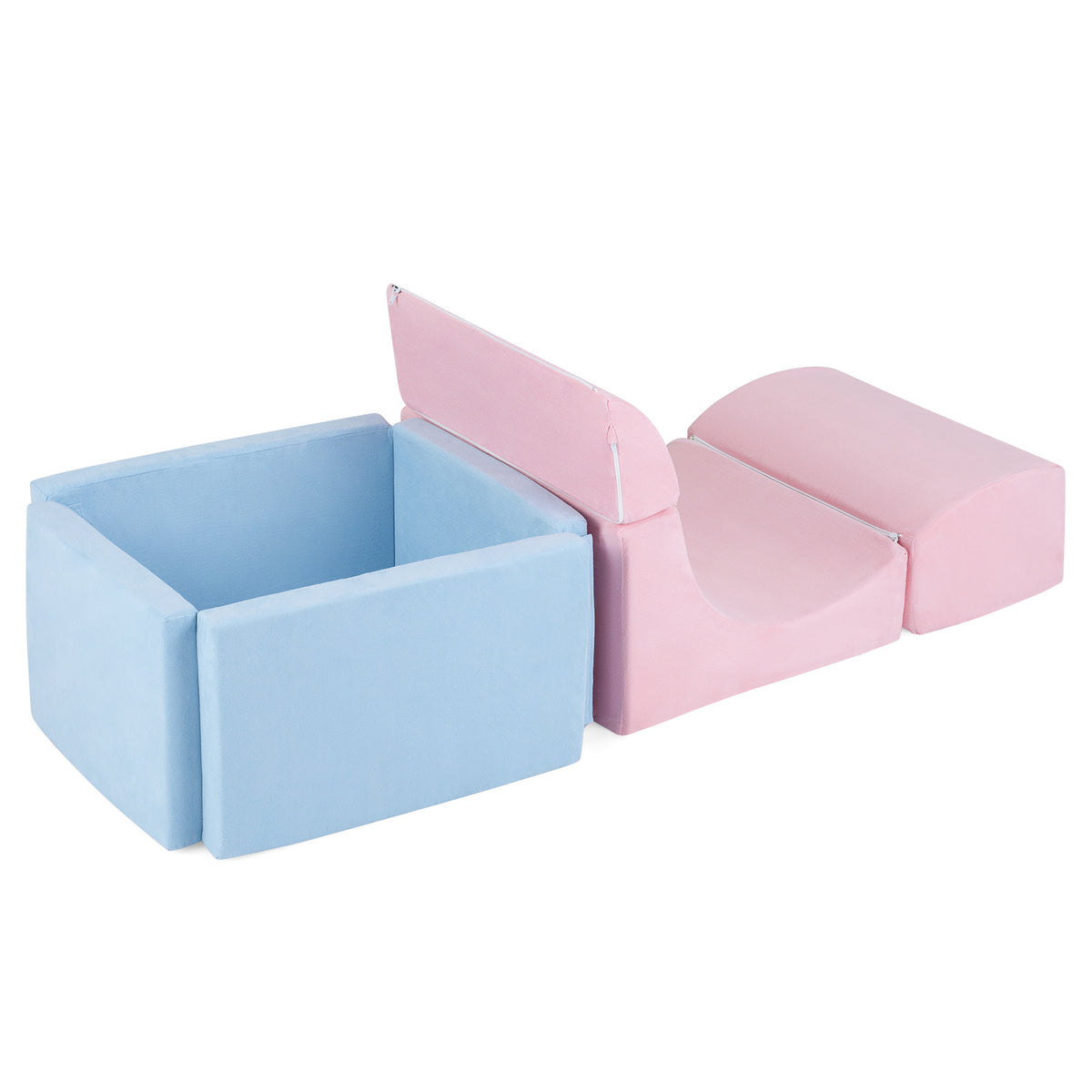Foam Climbing Blocks soft play set in blue and pink with a ball pit and slide