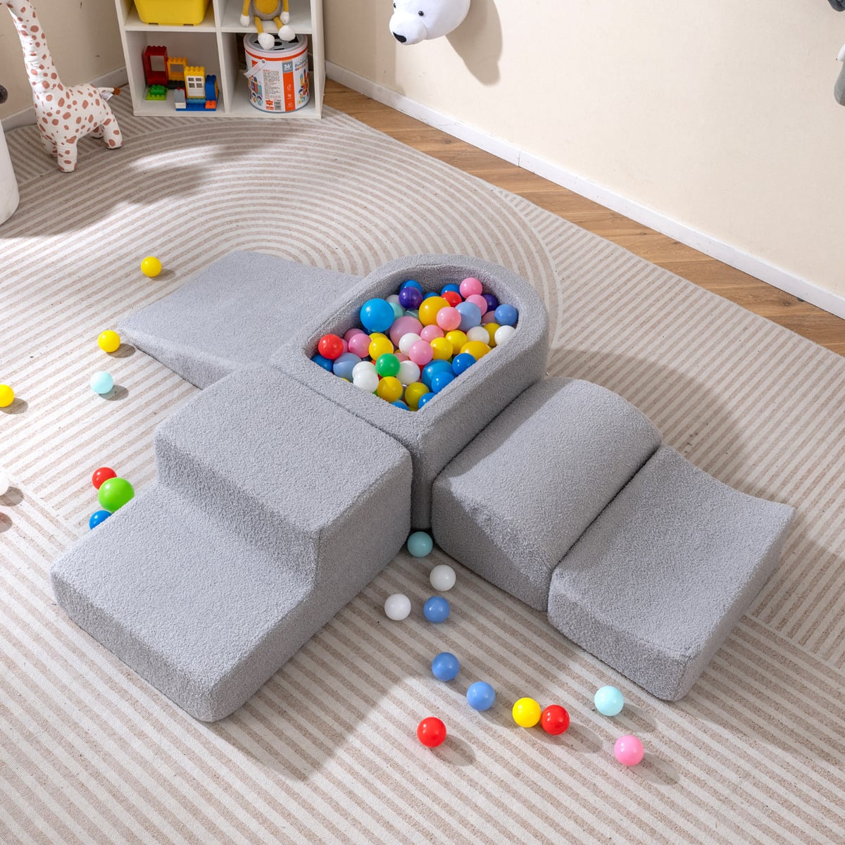 5-Piece Climb and Crawl Soft Play Set Foam Climbing Blocks-Grey