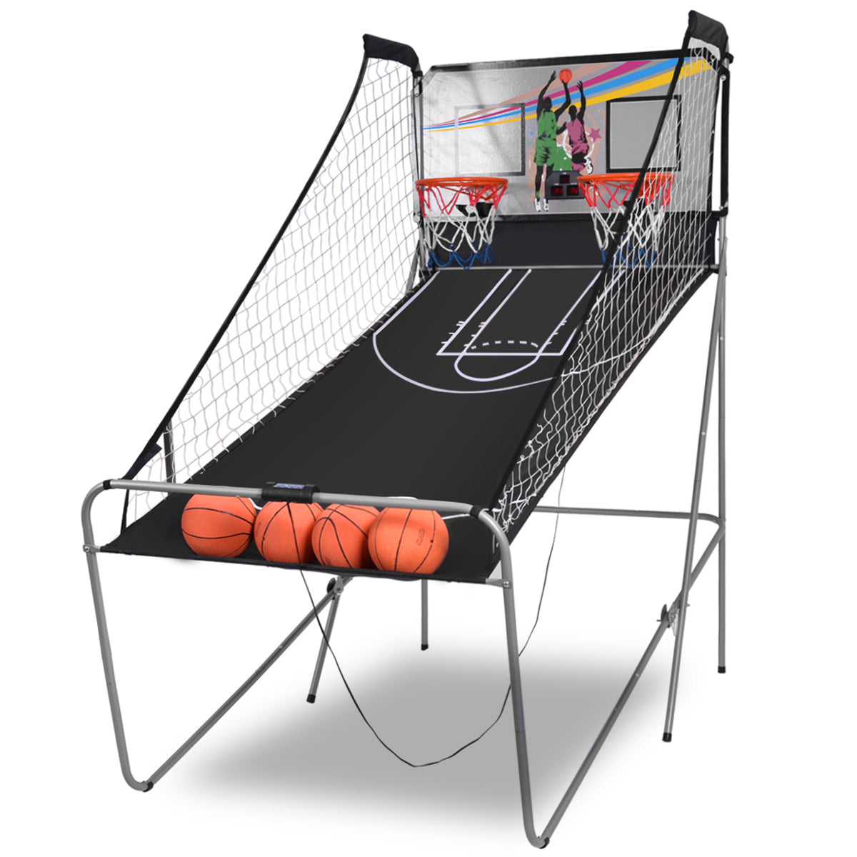 The basketball arcade game with three basketballs ready for play