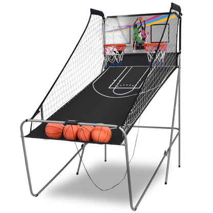 The basketball arcade game with three basketballs ready for play