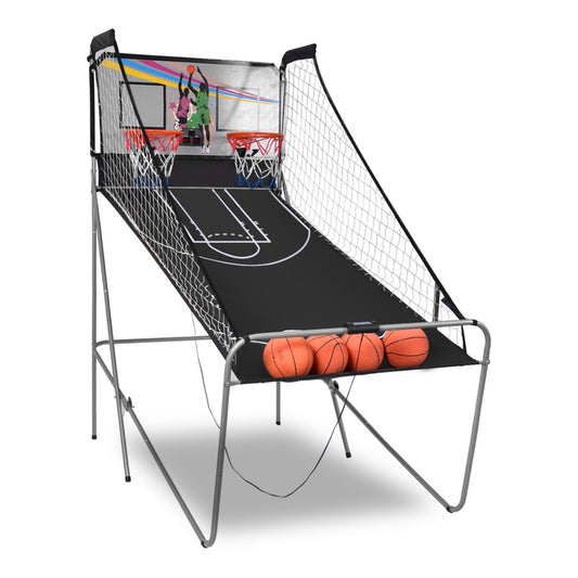 Foldable Basketball Arcade Game 2 Player Shooting Game-Grey with four basketballs on the court