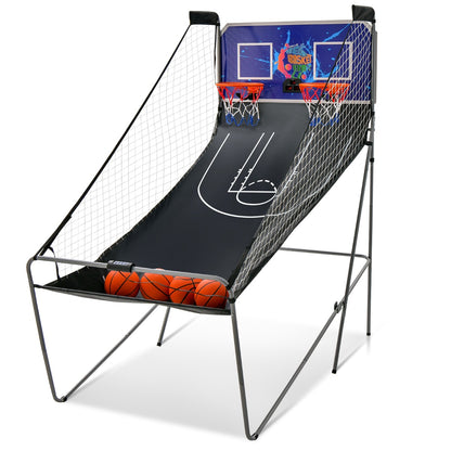 The game room basketball arcade with four basketballs in the net