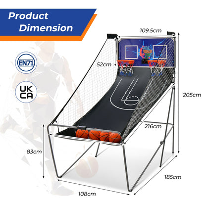 Product dimension diagram for the game room basketball arcade