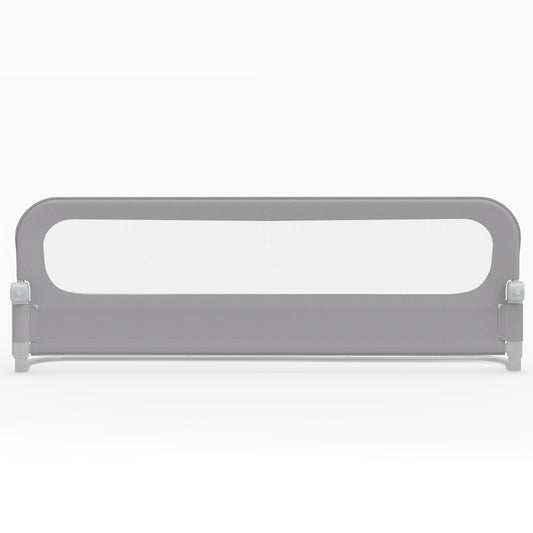 Foldable Bed Rail for Toddlers 178 Long with Removable Cover-Grey, a grey bed rail with a white mesh panel