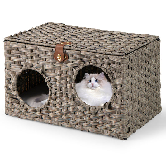 Foldable Cat Bed with two entrances and a fluffy cushion inside