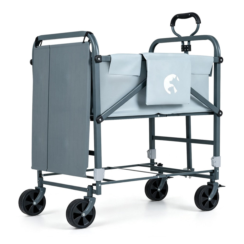 The foldable dog bath cart shown from the side with its sides folded up
