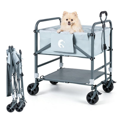 Foldable Dog Bath Cart with a small dog sitting inside, shown from the front