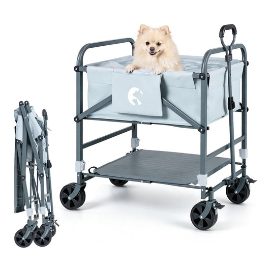 Foldable Dog Bath Cart with a small dog sitting inside, shown from the front