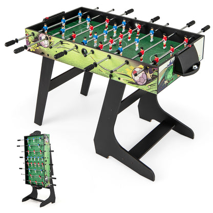 Foldable Foosball Table Game Set shown in both upright and folded positions on a white background