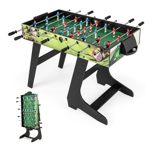 Foldable Foosball Table Game Set shown in both upright and folded positions on a white background