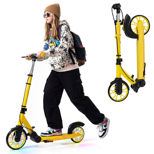 Foldable Kick Scooter shown in use and folded for storage