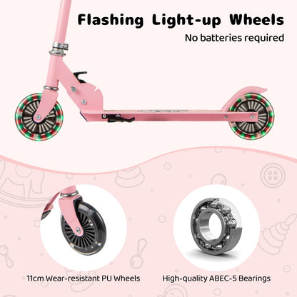 Close-up of the pink scooter's light-up wheels and bearings