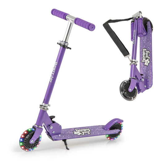 Foldable Kids Scooter Adjustable with Lighted Wheels and Kickstand in purple with lighted wheels and kickstand