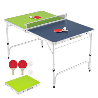 Foldable Mini Table Tennis Set with two paddles and two balls on a green and blue surface